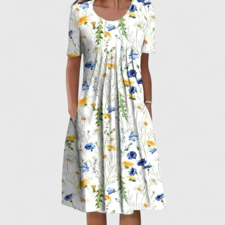 Layla | Women's Floral Midi Dress Short Sleeve with Pockets