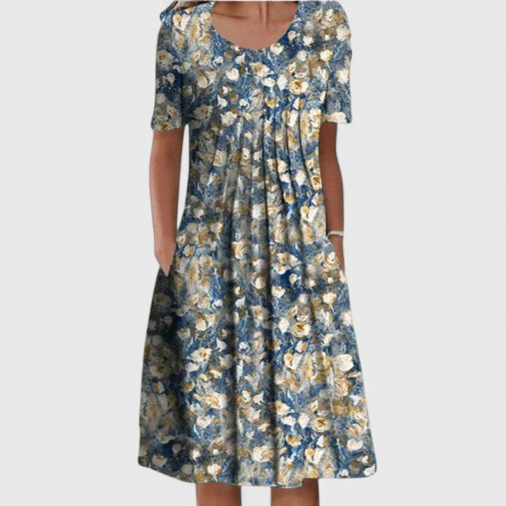 Layla | Women's Floral Midi Dress Short Sleeve with Pockets