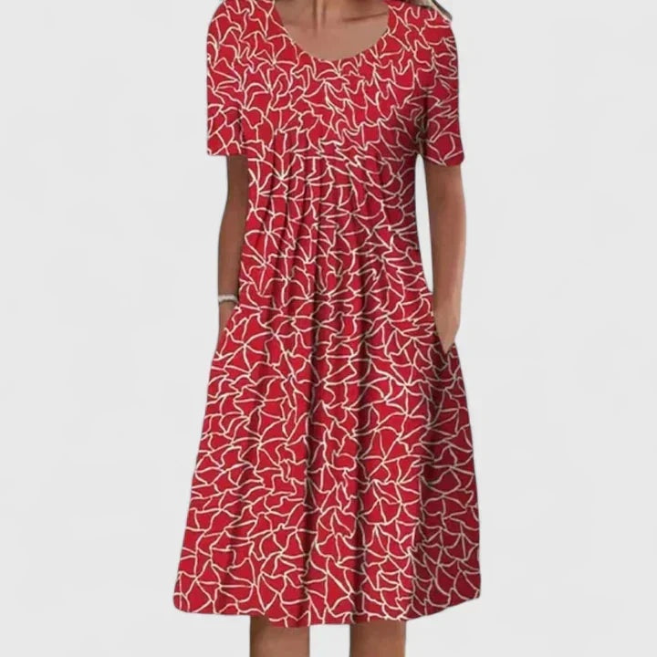 Layla | Women's Floral Midi Dress Short Sleeve with Pockets