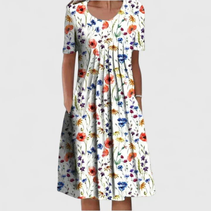 Layla | Women's Floral Midi Dress Short Sleeve with Pockets