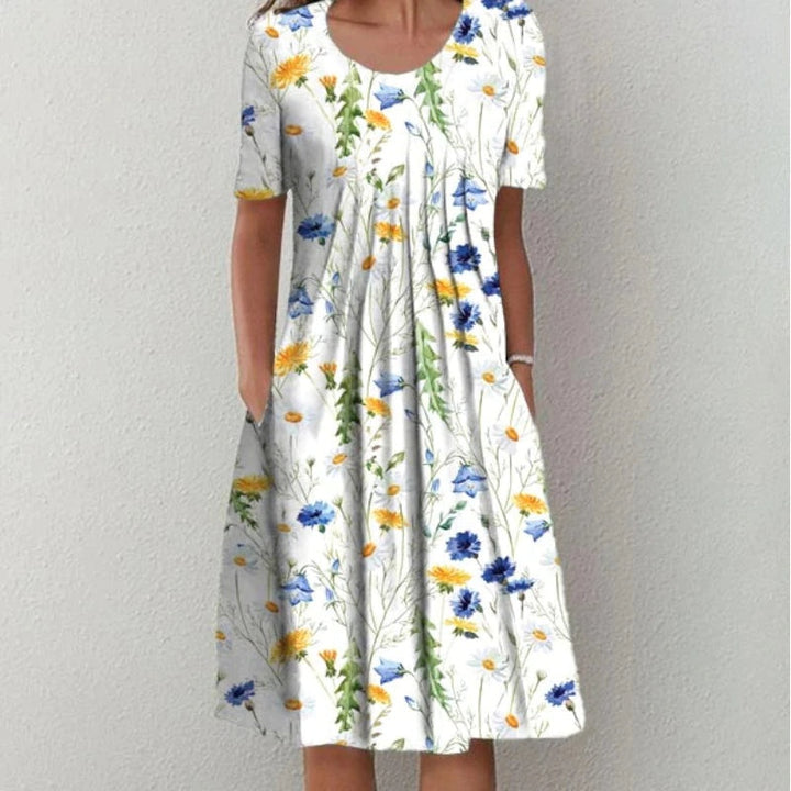 Layla | Women's Floral Midi Dress Short Sleeve with Pockets