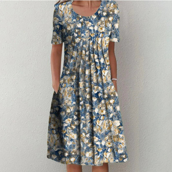 Layla | Women's Floral Midi Dress Short Sleeve with Pockets
