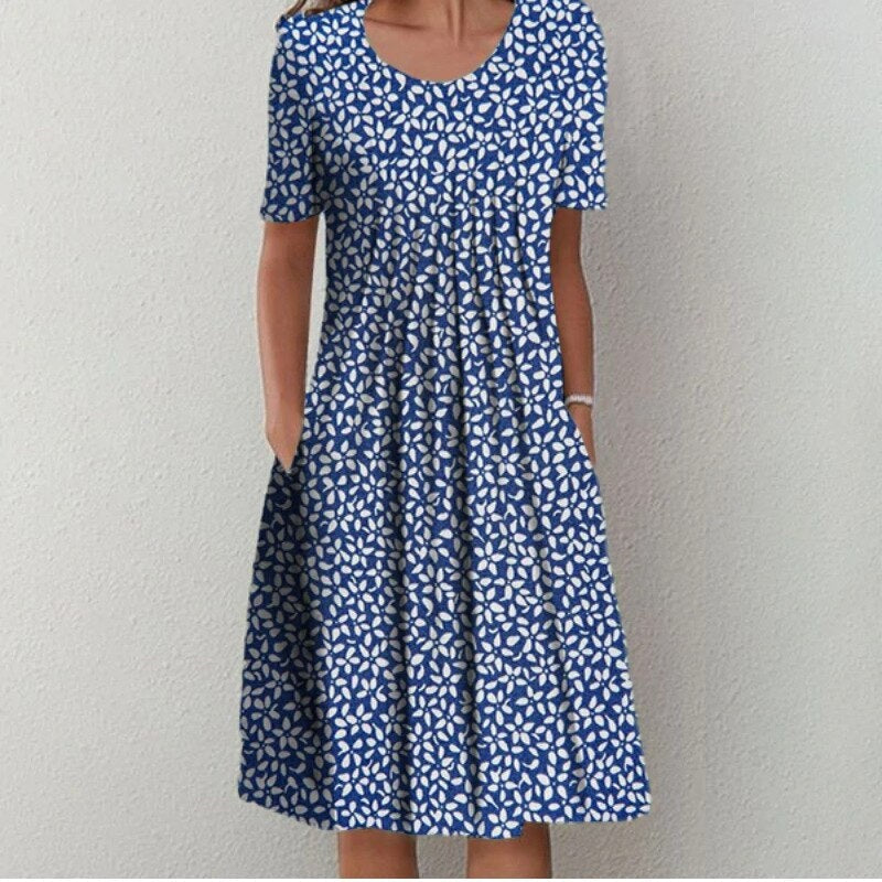 Layla | Women's Floral Midi Dress Short Sleeve with Pockets