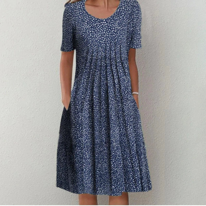 Layla | Women's Floral Midi Dress Short Sleeve with Pockets