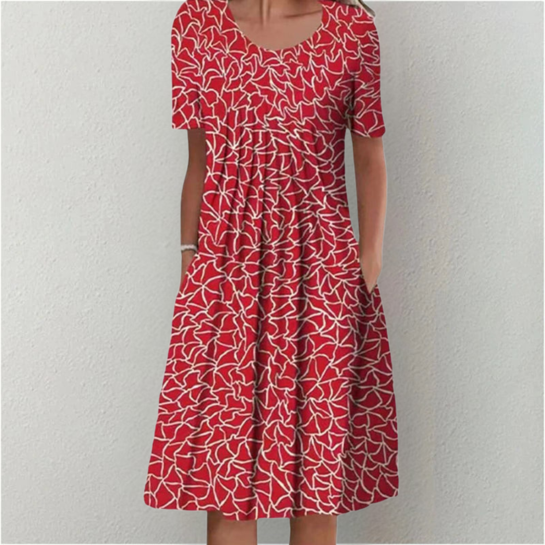 Layla | Women's Floral Midi Dress Short Sleeve with Pockets