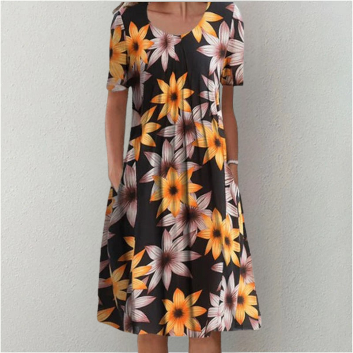 Layla | Women's Floral Midi Dress Short Sleeve with Pockets