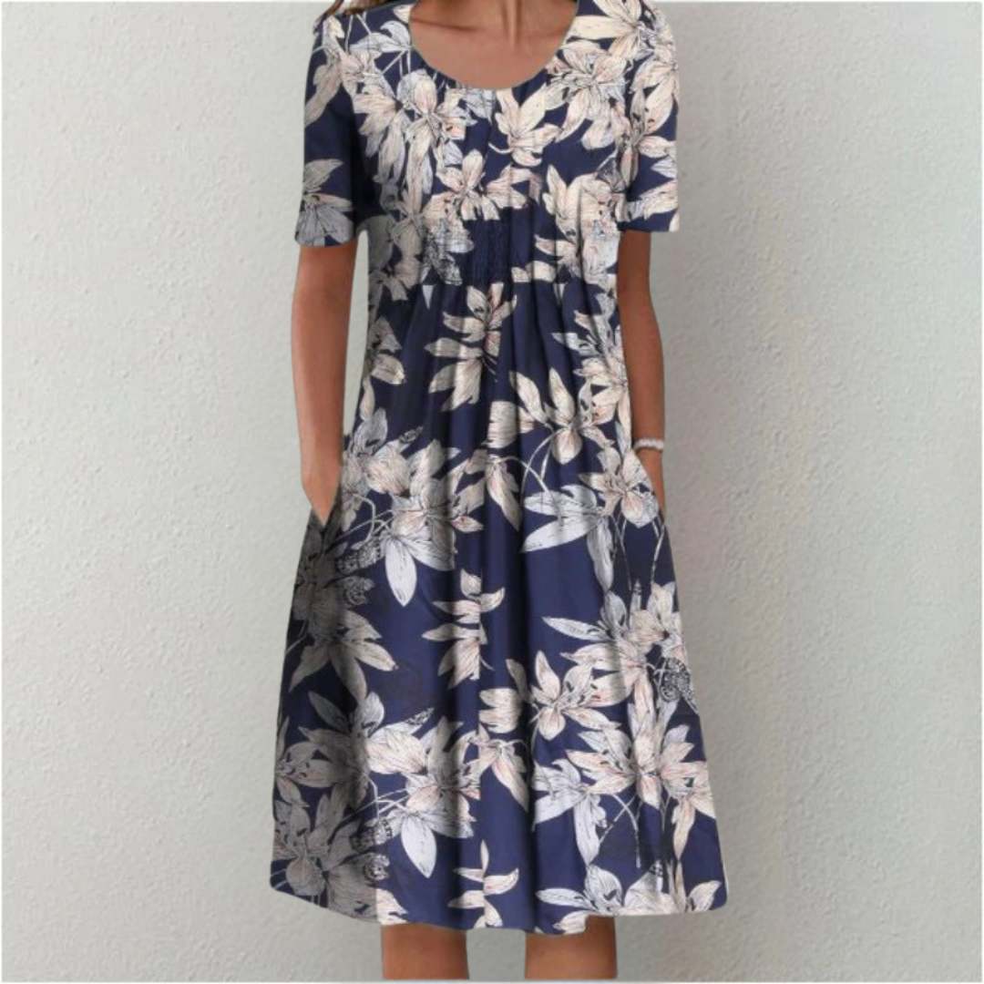 Layla | Women's Floral Midi Dress Short Sleeve with Pockets