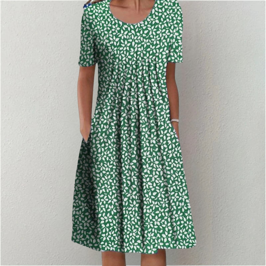 Layla | Women's Floral Midi Dress Short Sleeve with Pockets