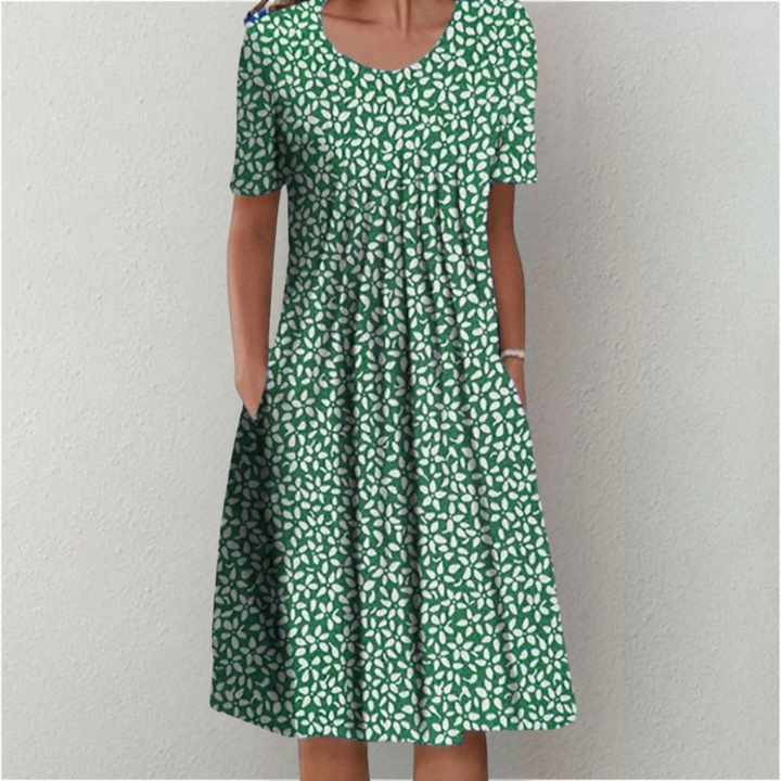 Layla | Women's Floral Midi Dress Short Sleeve with Pockets
