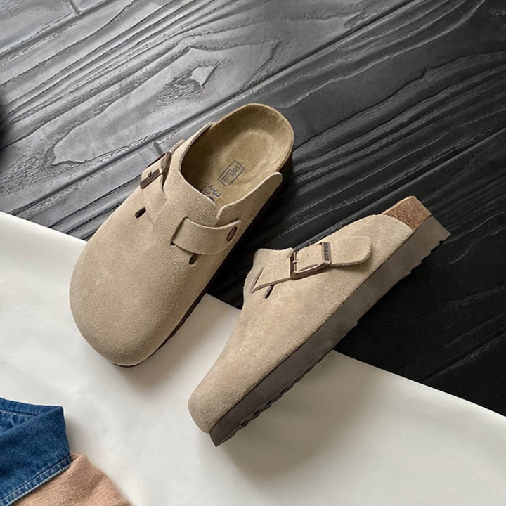 Leah | Women's Leather Clogs Cork Footbed with Buckle Strap