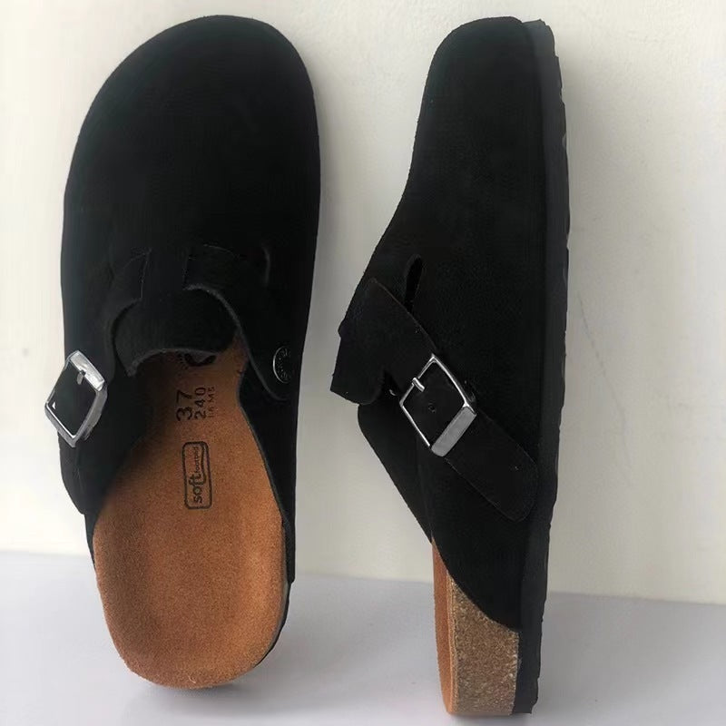 Leah | Women's Leather Clogs Cork Footbed with Buckle Strap