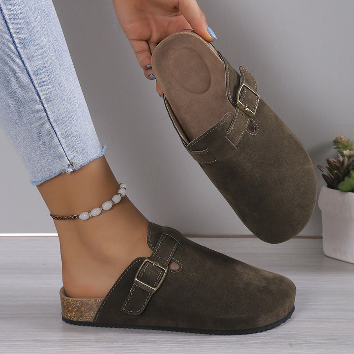Leah | Women's Leather Clogs Cork Footbed with Buckle Strap