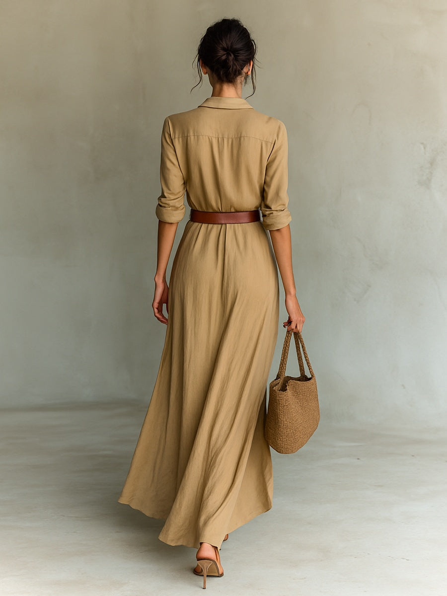 Leah | Women's Linen-Look Maxi Shirt Dress Long Sleeve