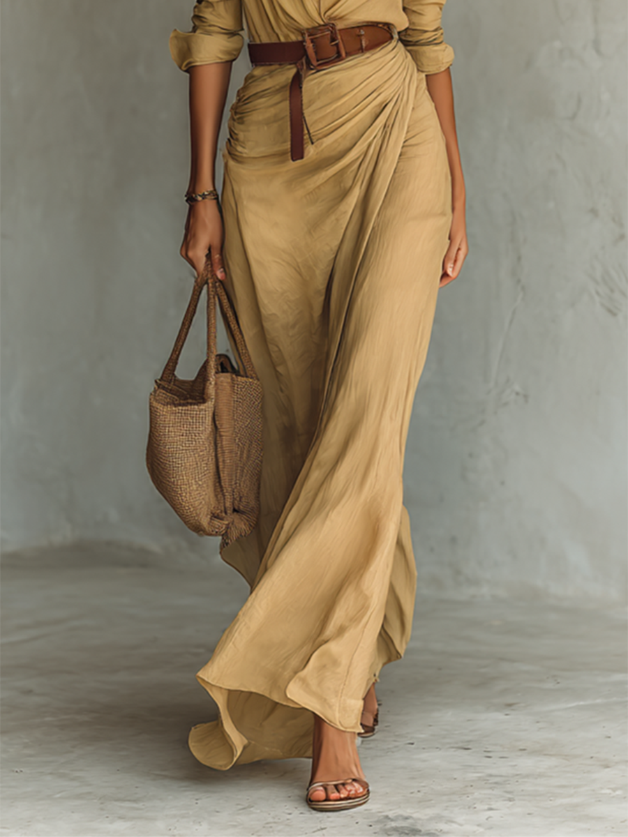 Leah | Women's Linen-Look Maxi Shirt Dress Long Sleeve