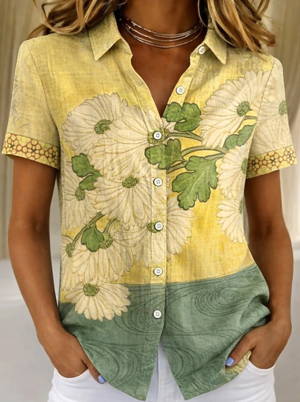 Lillian | Women's Floral Short Sleeve Button Up Shirt Blouse
