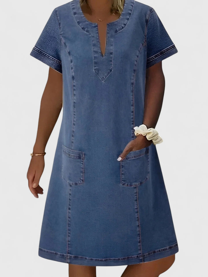 Lucy | Women's Denim Shirt Dress Short Sleeve with Pockets