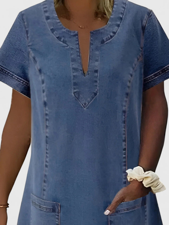 Lucy | Women's Denim Shirt Dress Short Sleeve with Pockets