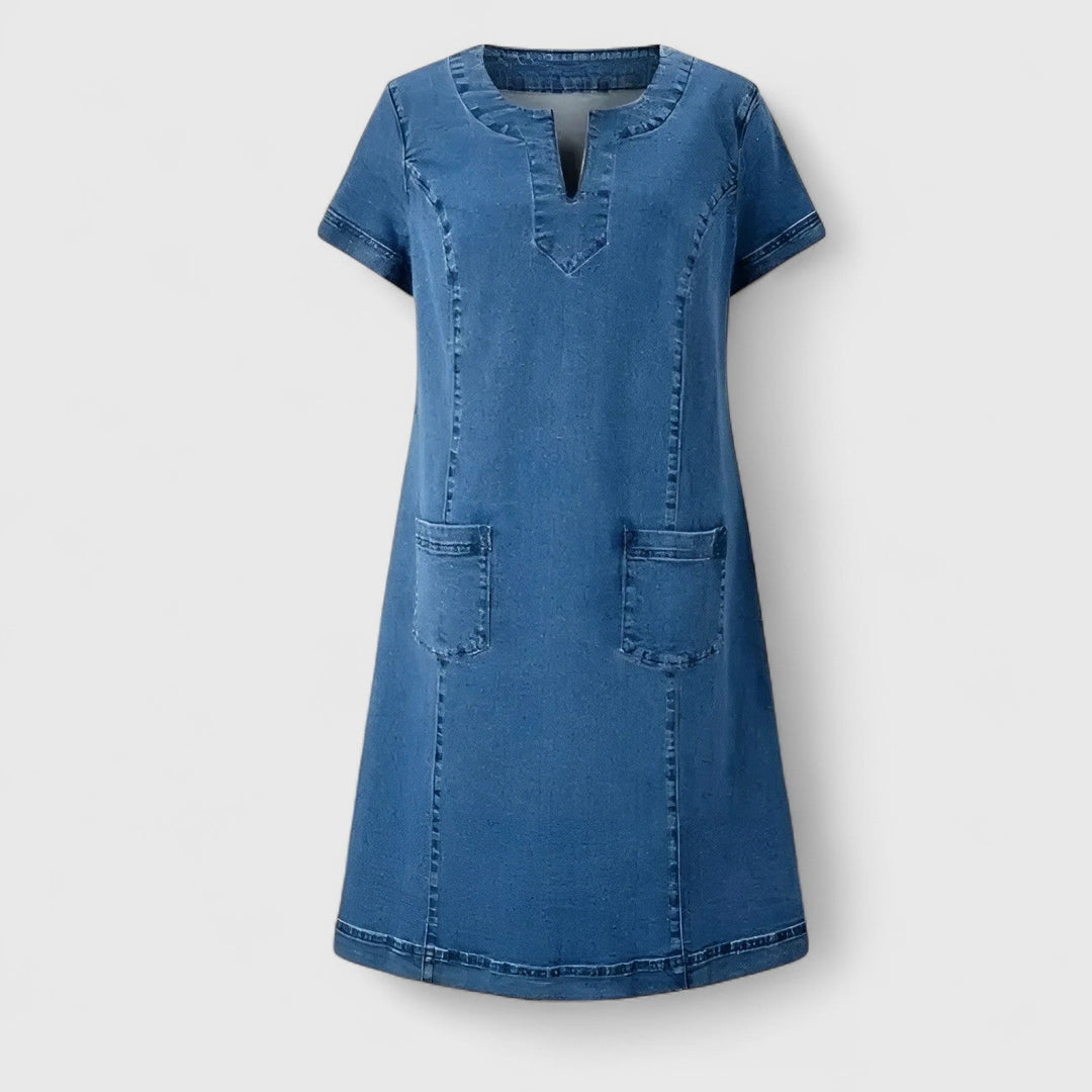 Lucy | Women's Denim Shirt Dress Short Sleeve with Pockets