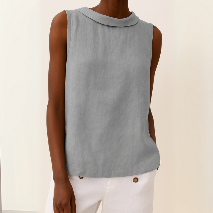 Lucy | Women's Linen Summer Top Sleeveless with Rolled Collar