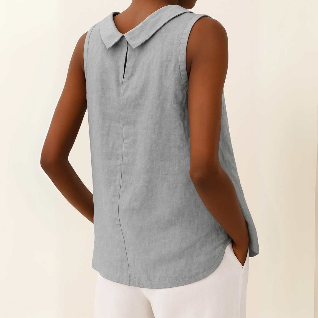 Lucy | Women's Linen Summer Top Sleeveless with Rolled Collar