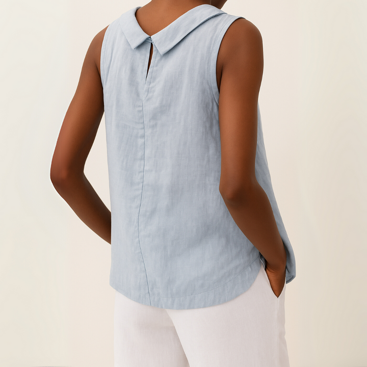 Lucy | Women's Linen Summer Top Sleeveless with Rolled Collar