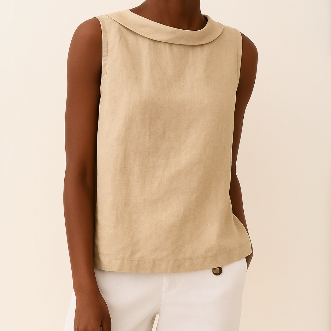 Lucy | Women's Linen Summer Top Sleeveless with Rolled Collar