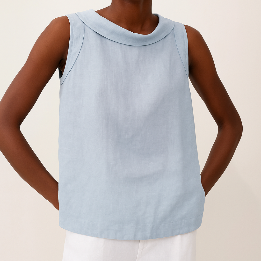 Lucy | Women's Linen Summer Top Sleeveless with Rolled Collar