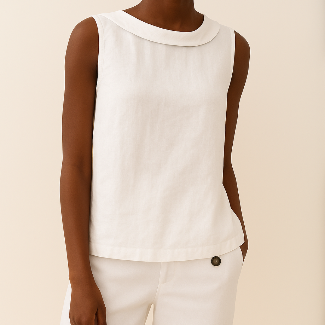 Lucy | Women's Linen Summer Top Sleeveless with Rolled Collar