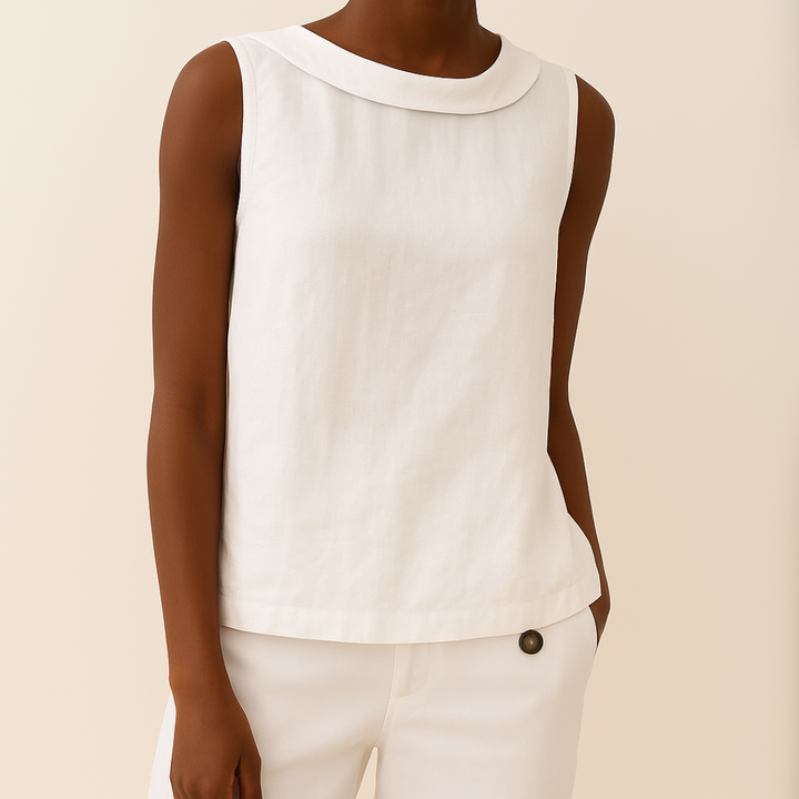 Lucy | Women's Linen Summer Top Sleeveless with Rolled Collar