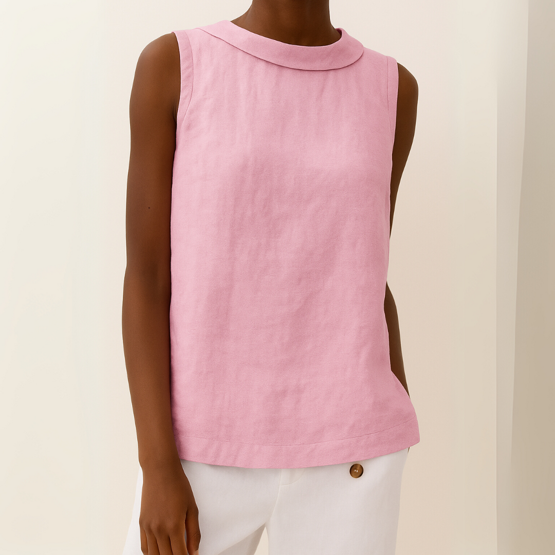 Lucy | Women's Linen Summer Top Sleeveless with Rolled Collar