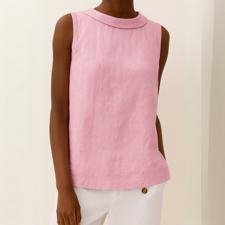 Lucy | Women's Linen Summer Top Sleeveless with Rolled Collar