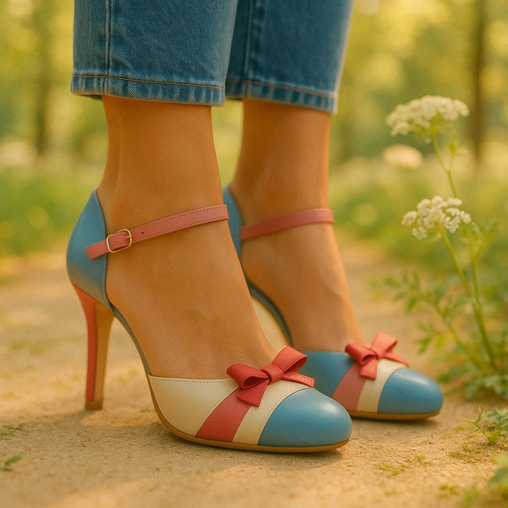 Madison | Women's Ankle Strap Heels Closed Toe Sandals with Bow