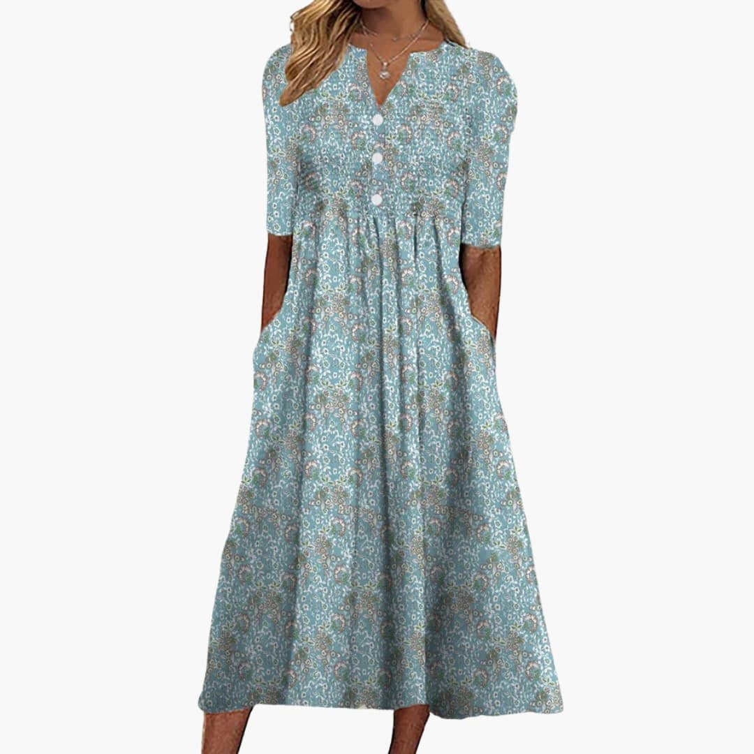 Madison | Women's Floral Midi Dress with Pockets and Buttons