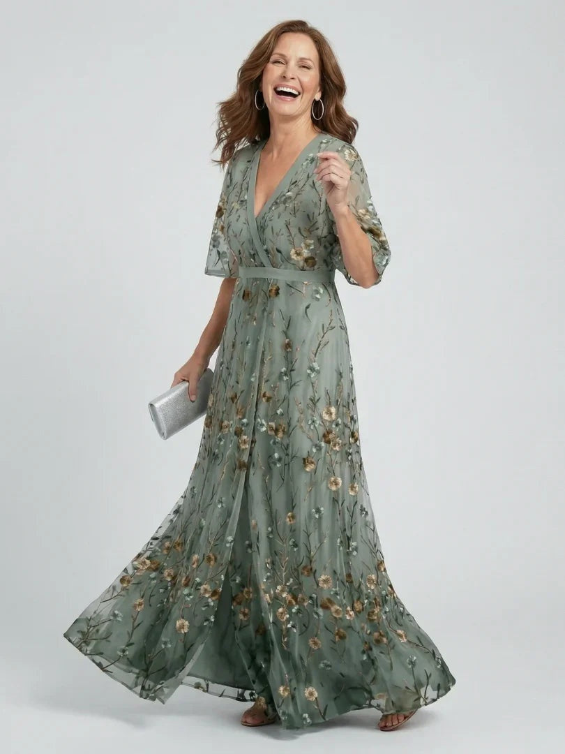 Maya | Women's Floral Maxi Dress Embroidered Wrap Style