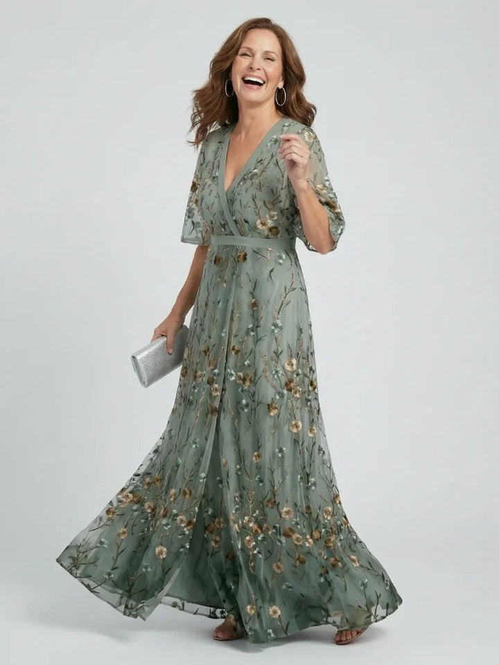 Maya | Women's Floral Maxi Dress Embroidered Wrap Style