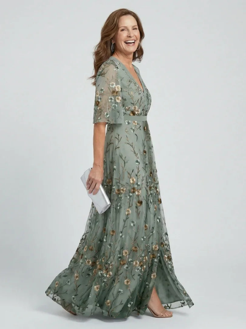 Maya | Women's Floral Maxi Dress Embroidered Wrap Style