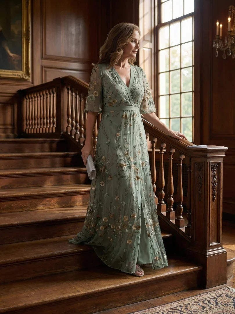 Maya | Women's Floral Maxi Dress Embroidered Wrap Style
