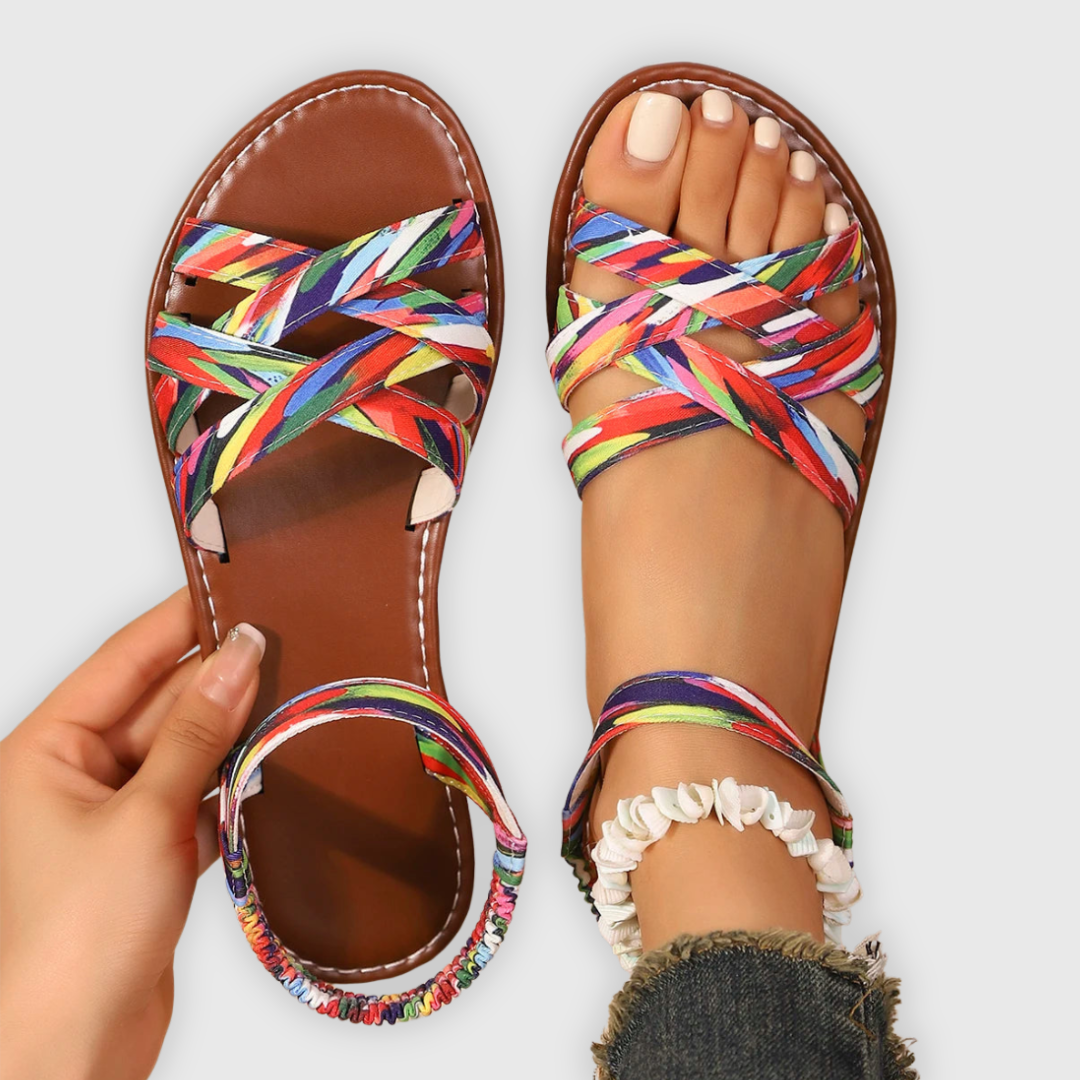 Mia | Women's Strappy Flat Sandals with Ankle Strap