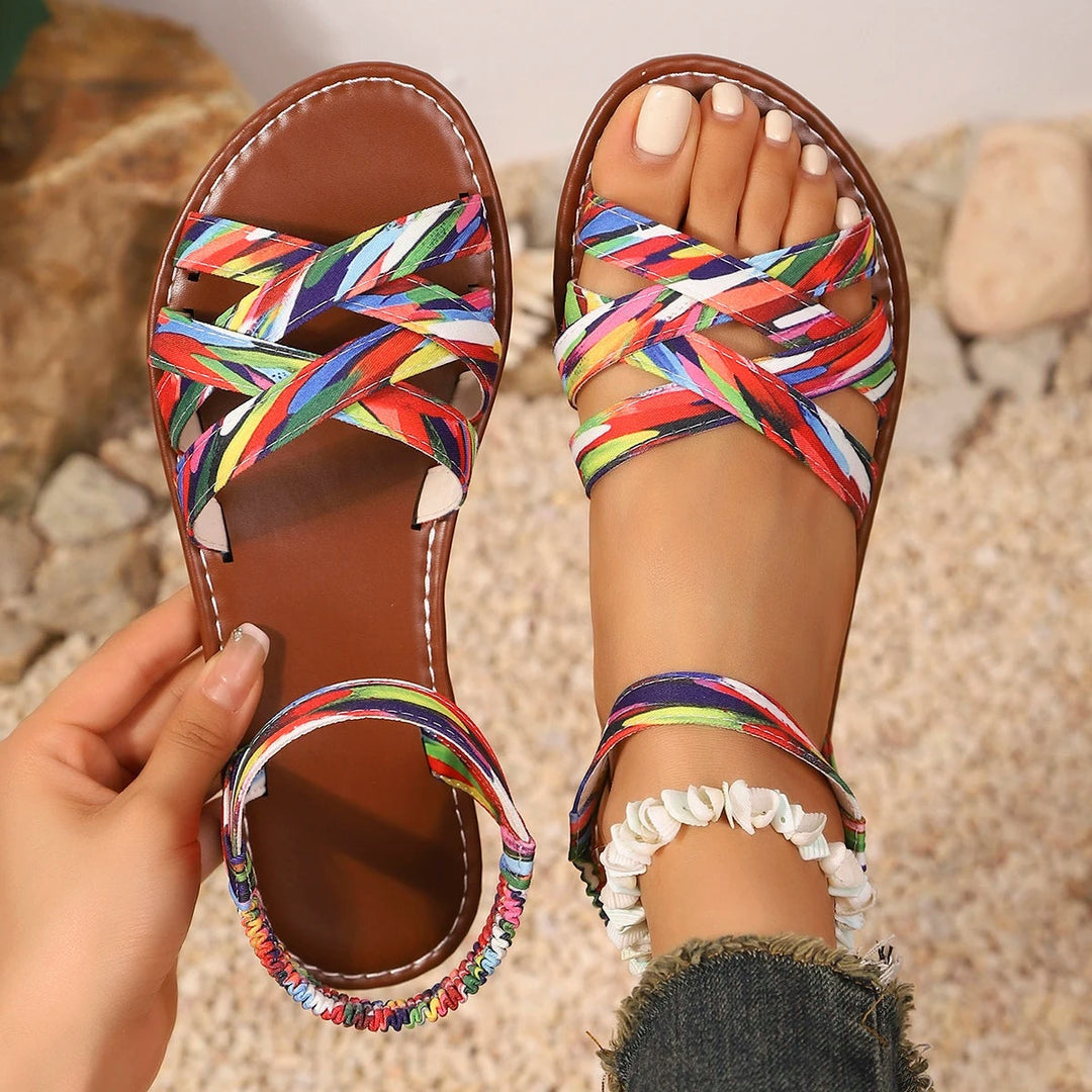 Mia | Women's Strappy Flat Sandals with Ankle Strap