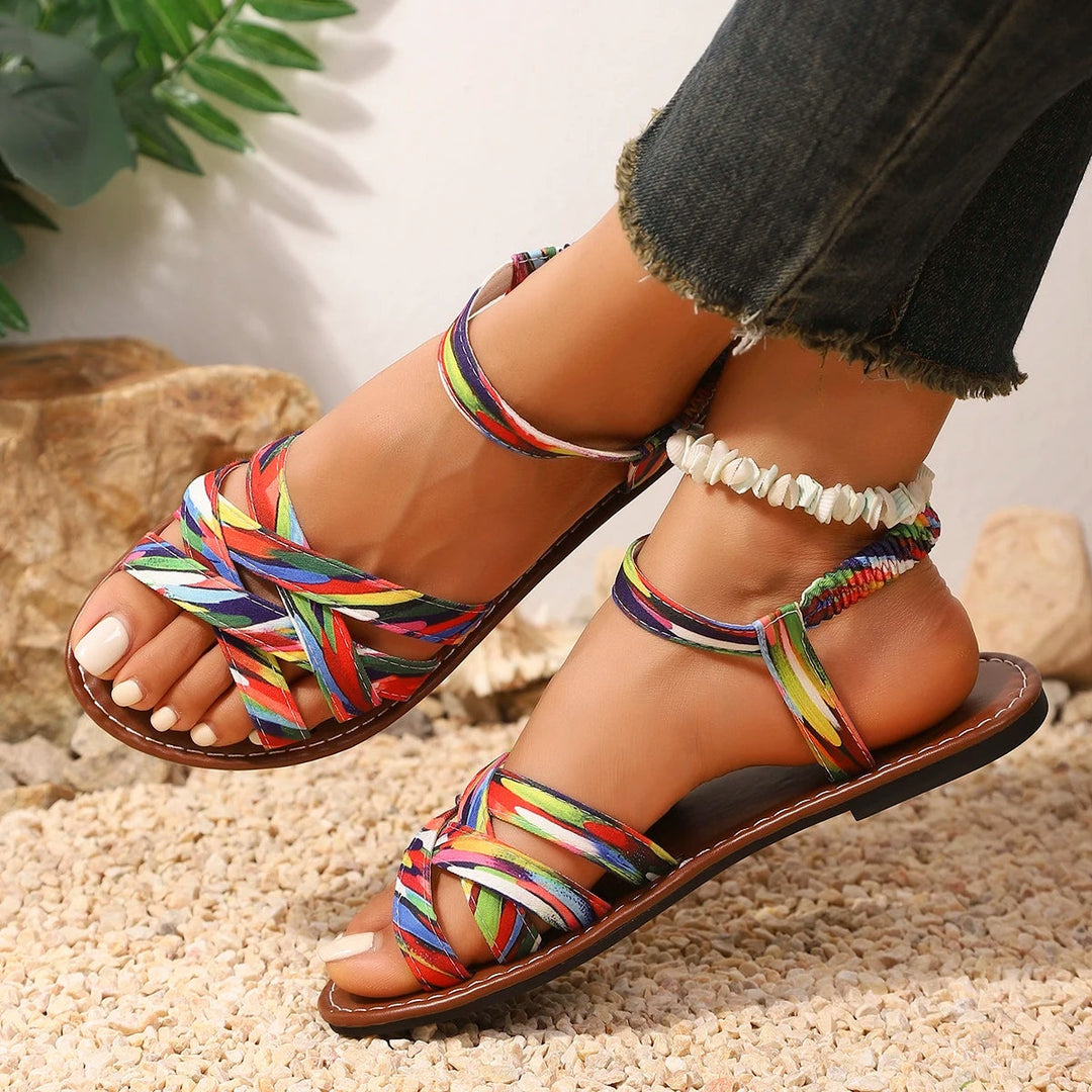 Mia | Women's Strappy Flat Sandals with Ankle Strap