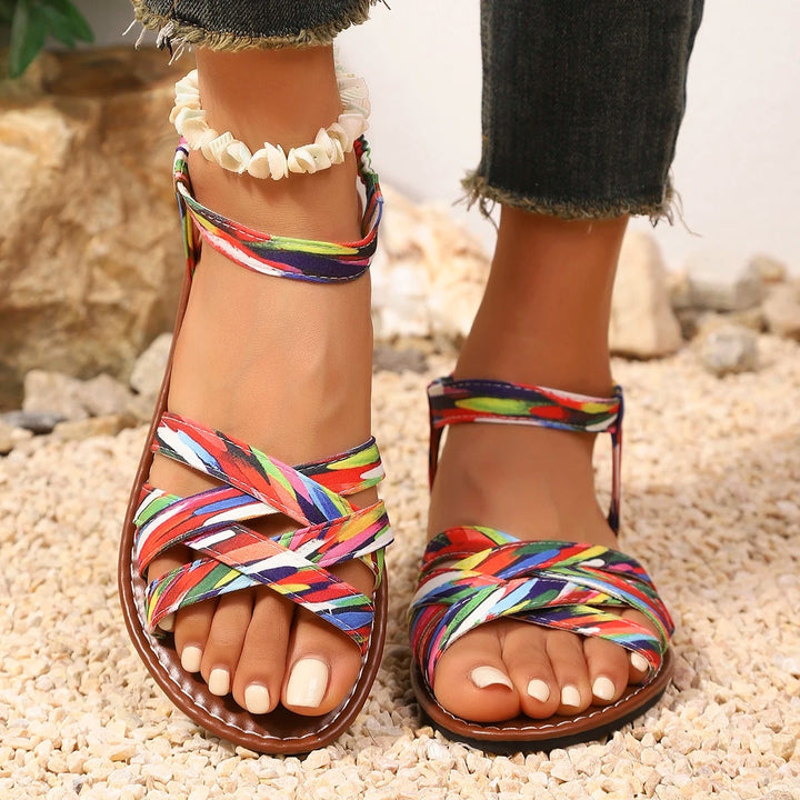 Mia | Women's Strappy Flat Sandals with Ankle Strap
