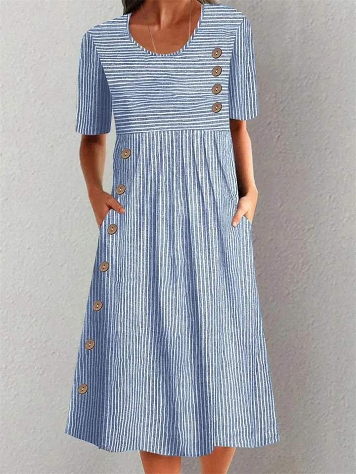 Mia | Women's Striped Summer Midi Dress with Pockets