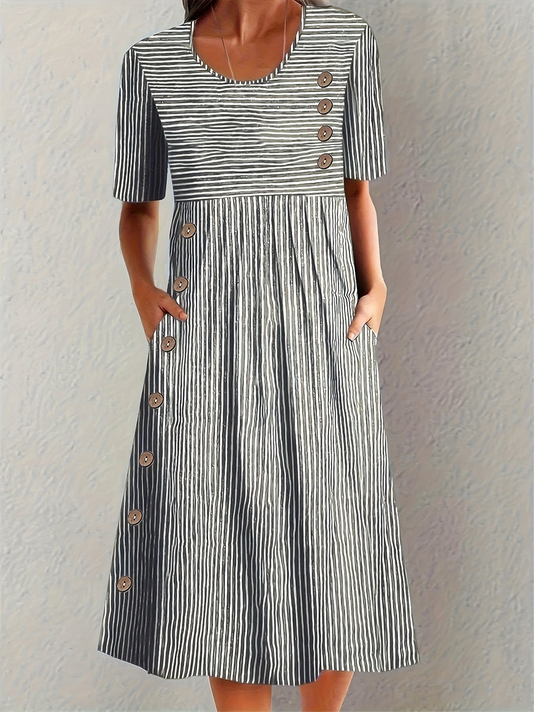 Mia | Women's Striped Summer Midi Dress with Pockets