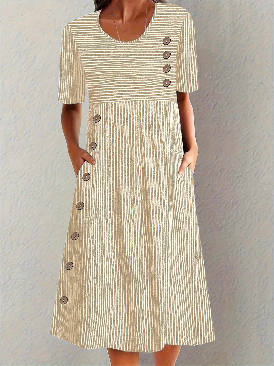 Mia | Women's Striped Summer Midi Dress with Pockets