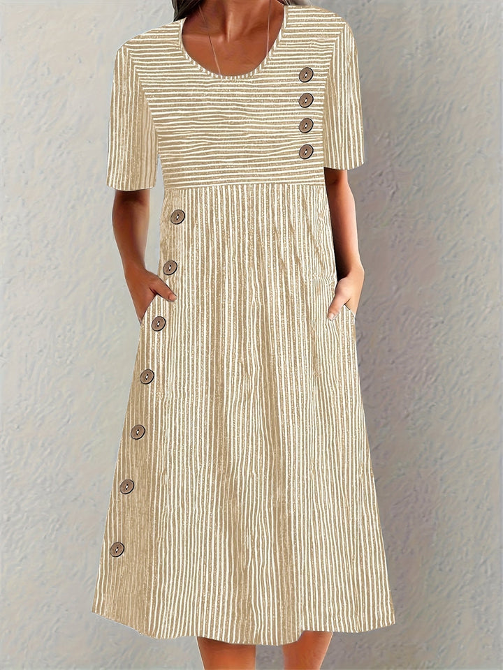 Mia | Women's Striped Summer Midi Dress with Pockets