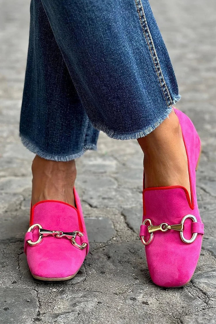 Mia | Women's Suede Loafers Flat Shoes with Metal Bit Detail