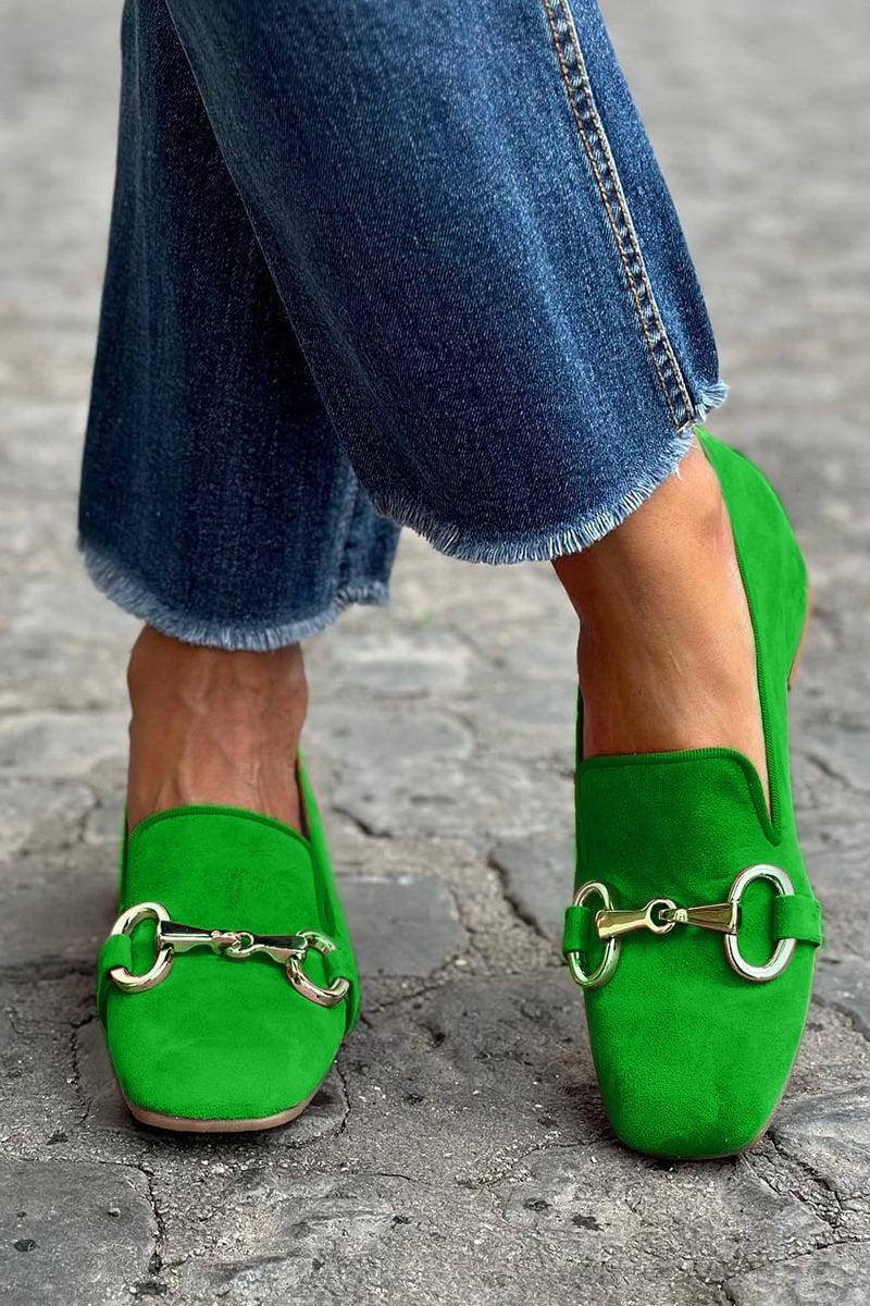 Mia | Women's Suede Loafers Flat Shoes with Metal Bit Detail