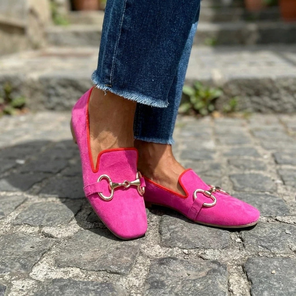 Mia | Women's Suede Loafers Flat Shoes with Metal Bit Detail