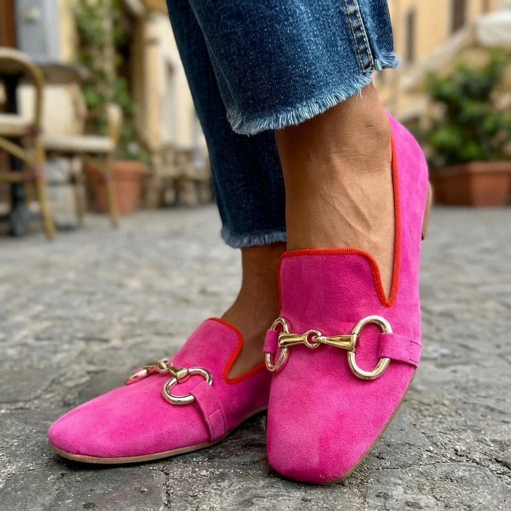 Mia | Women's Suede Loafers Flat Shoes with Metal Bit Detail