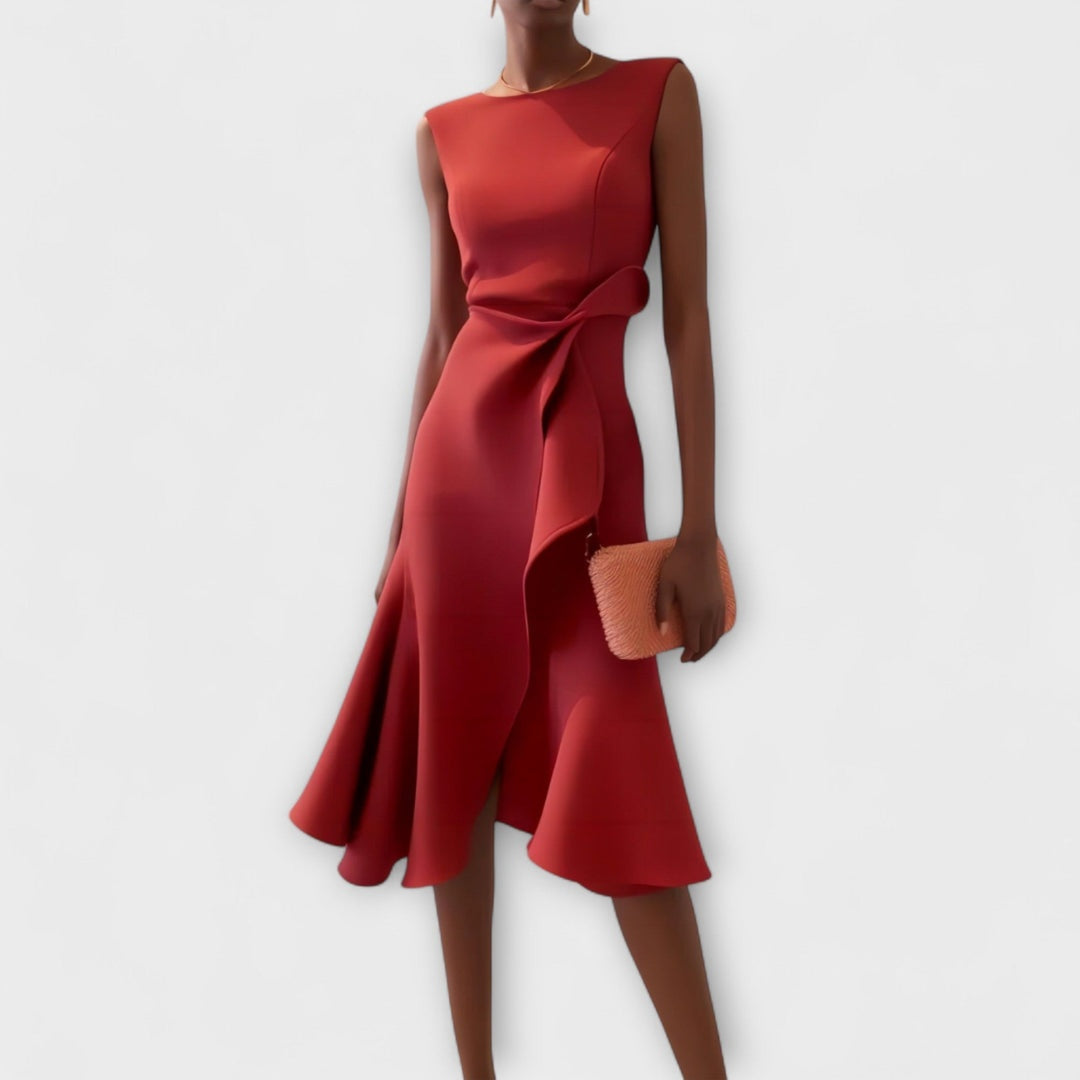 Natalie | Women's Sleeveless Cocktail Midi Dress with Ruffle